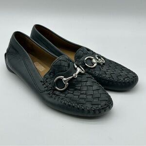Robert Zur Black Woven Leather Loafers with Silver Accents